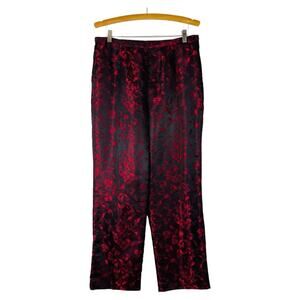 Vintage red black floral satin high waist cottagecore grunge gothic pants 14